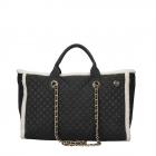 FASHION | Borsa shopping tessuto sint. con inserti montone finto nero