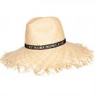 BORSALINO | Elegante cappello da donna a tesa larga con frange in paglia 100%. naturale