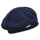 SEEBERGER | Berretto da donna in maglia realizzato al 100% in cotone con bordo arrotolato blu scuro
