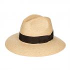 HUTTER | Cappello in rafia pregiata decorato con una fascia marrone scuro naturale