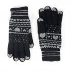 FASHION | Guanto da donna in filato peloso con stelle e cuori di neve jacquard nero