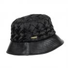 SEEBERGER | Cappello da pesca a secchiello in raso da donna con tesa in ecopelle nero