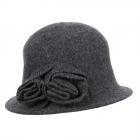 SEEBERGER | Cloche aus Walkwolle mit dekorativer Strickblume antracite