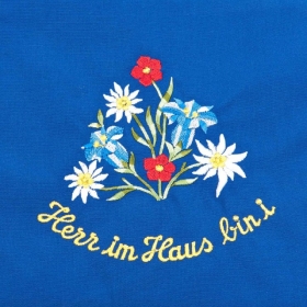 grembiule blu con motivo Herr im Haus bin i