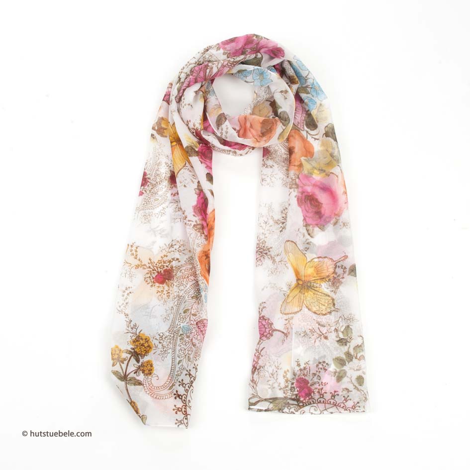 SCIARPA da DONNA sciarpa foulard farfalla fiori sgualciti-Optik discreta trasparenza 
